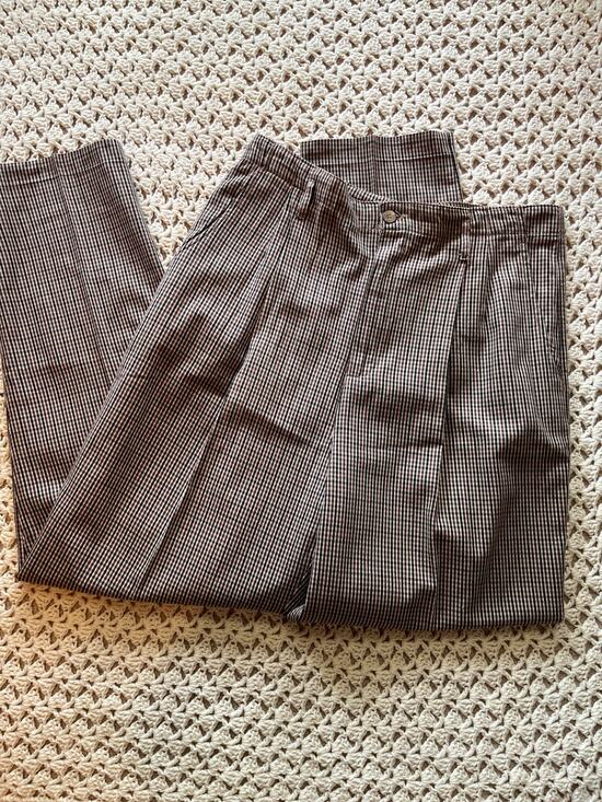 White Stag Pants - Vintage 90s Plaid Pants Brown Pleated Cotton Relaxed Straight Leg Size Large